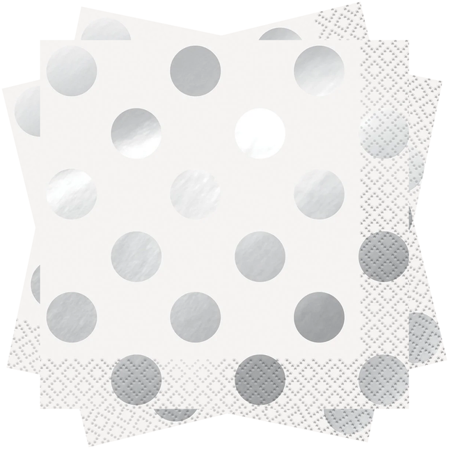 Silver Metallic Dots Beverage Napkins, 16ct
