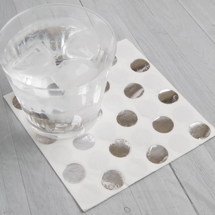 Silver Metallic Dots Beverage Napkins, 16ct