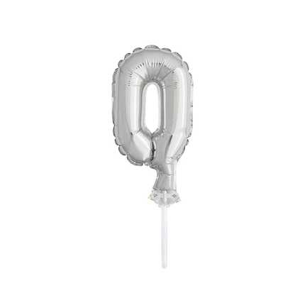 Silver Foil Number 0 Balloon Cake Topper 5"