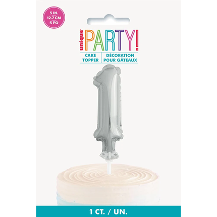 Silver Foil Number 1 Balloon Cake Topper 5"