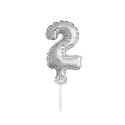 Silver Foil Number 2 Balloon Cake Topper 5"