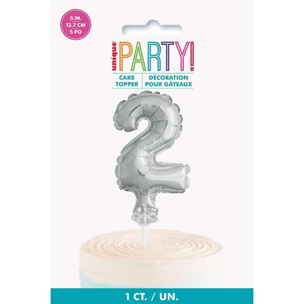 Silver Foil Number 2 Balloon Cake Topper 5"