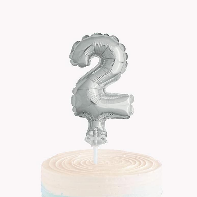 Silver Foil Number 2 Balloon Cake Topper 5"