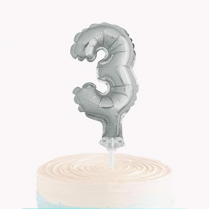 Silver Foil Number 3 Balloon Cake Topper 5"