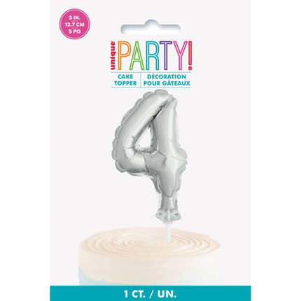 Silver Foil Number 4 Balloon Cake Topper 5"