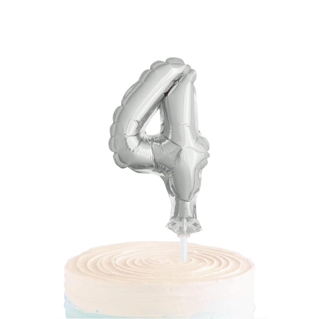 Silver Foil Number 4 Balloon Cake Topper 5"