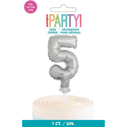 Silver Foil Number 5 Balloon Cake Topper 5"