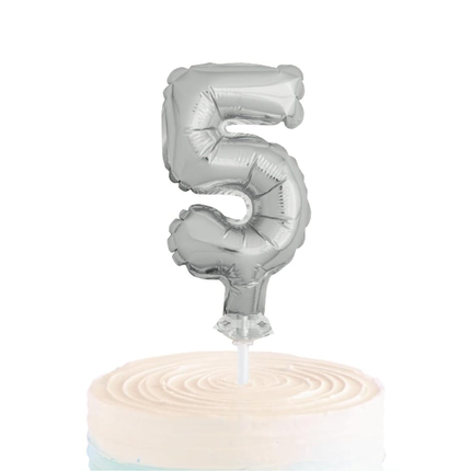 Silver Foil Number 5 Balloon Cake Topper 5"