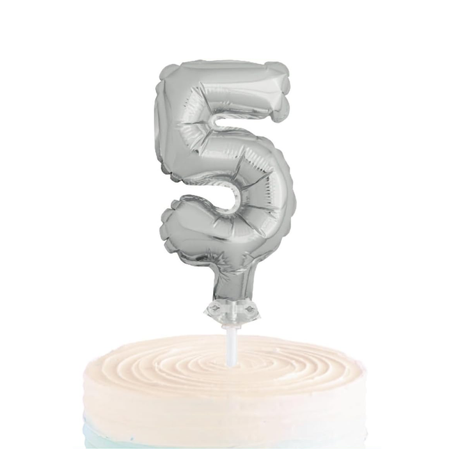 Silver Foil Number 5 Balloon Cake Topper 5"