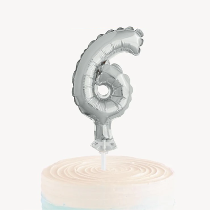 Silver Foil Number 6 Balloon Cake Topper 5"
