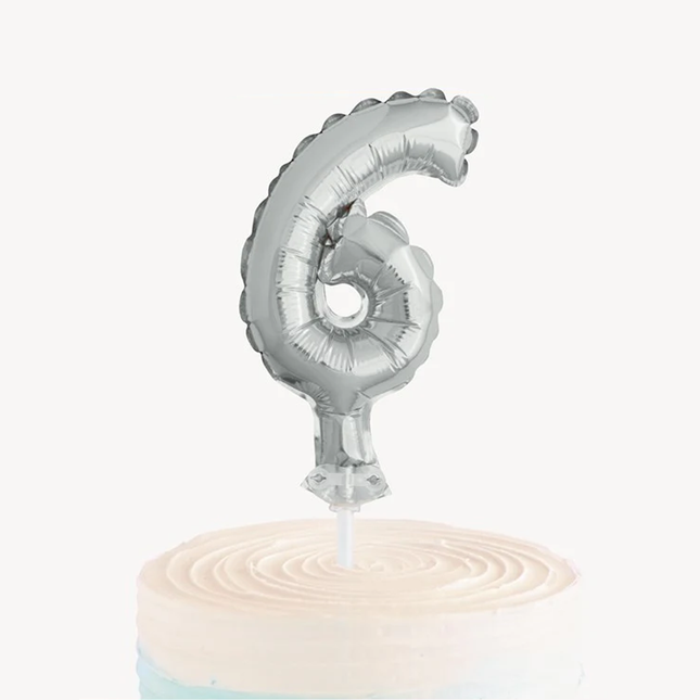 Silver Foil Number 6 Balloon Cake Topper 5"