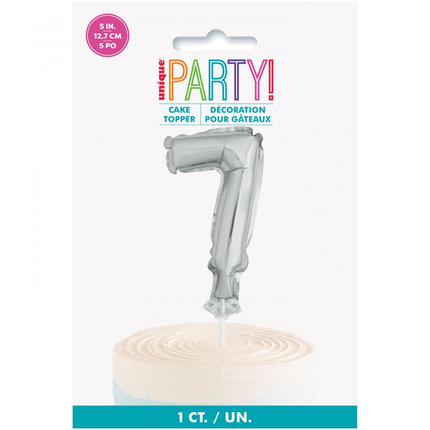 Silver Foil Number 7 Balloon Cake Topper 5"