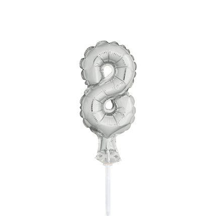 Silver Foil Number 8 Balloon Cake Topper 5"