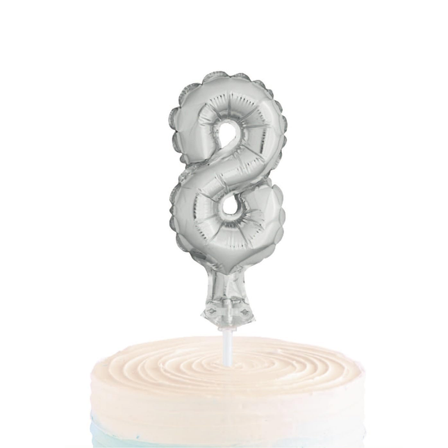 Silver Foil Number 8 Balloon Cake Topper 5"