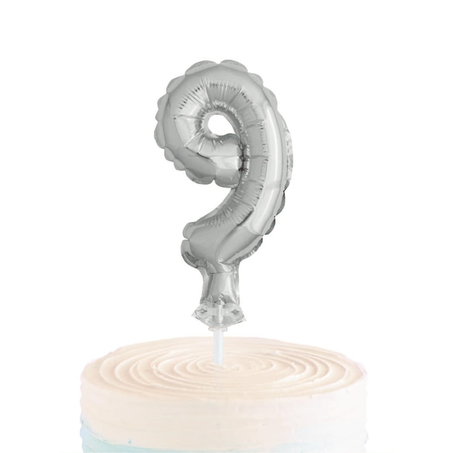 Silver Foil Number 9 Balloon Cake Topper 5"