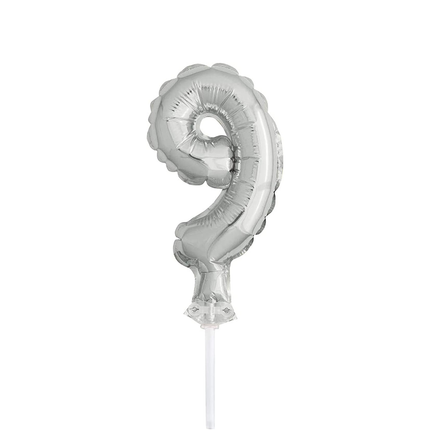 Silver Foil Number 9 Balloon Cake Topper 5"