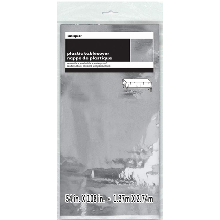 Silver Metallic Rectangular Table Cover, 54" x 108"
