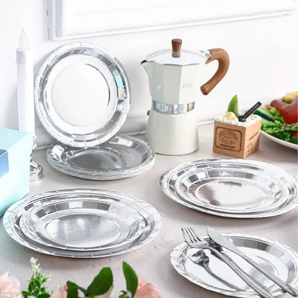 Silver Foil Round 9" Dinner Plates, 8ct