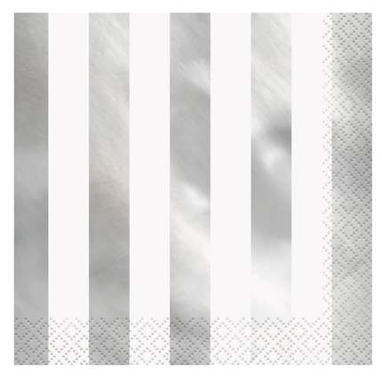 Silver Metallic Stripes Luncheon Napkins, 16ct