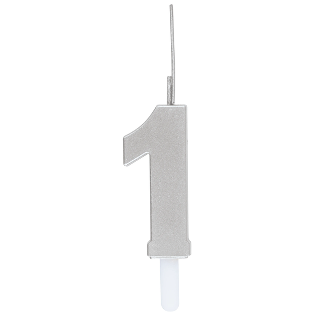 Silver Number 1 Sparkler-Topped Birthday Candle