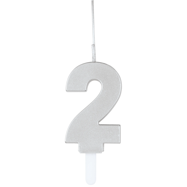 Silver Number 2 Sparkler-Topped Birthday Candle