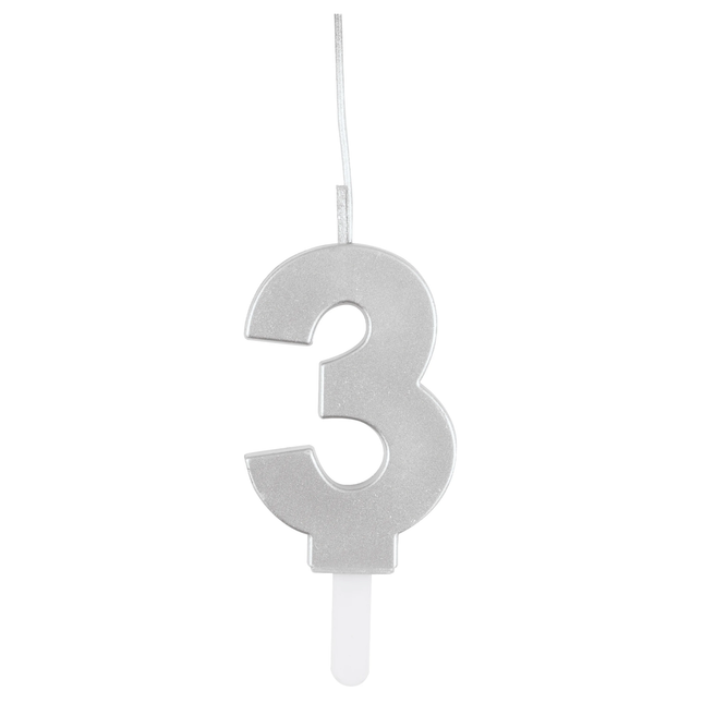 Silver Number 3 Sparkler-Topped Birthday Candle