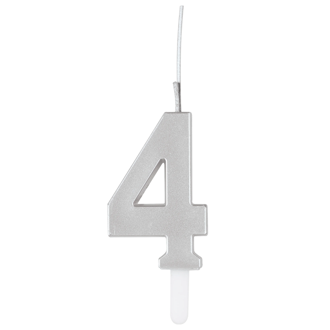 Silver Number 4 Sparkler-Topped Birthday Candle