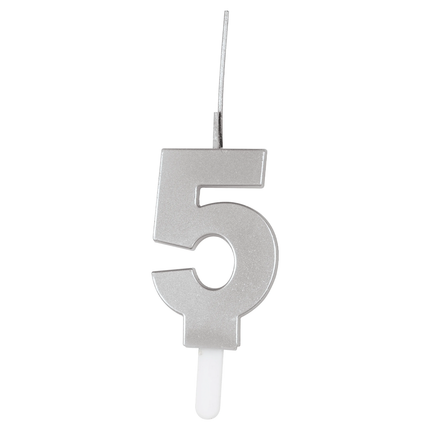 Silver Number 5 Sparkler-Topped Birthday Candle