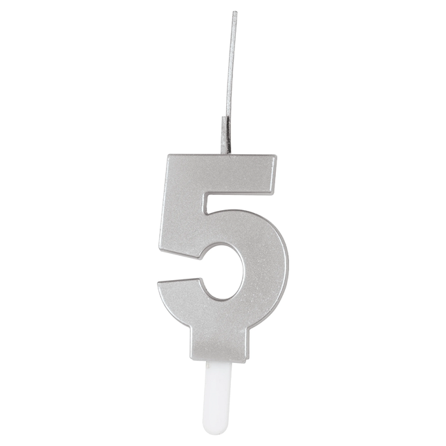 Silver Number 5 Sparkler-Topped Birthday Candle