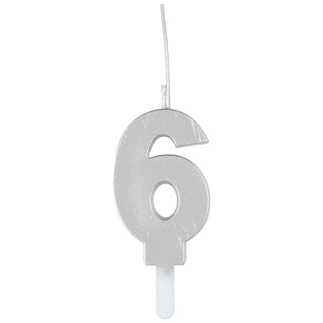 Silver Number 6 Sparkler-Topped Birthday Candle