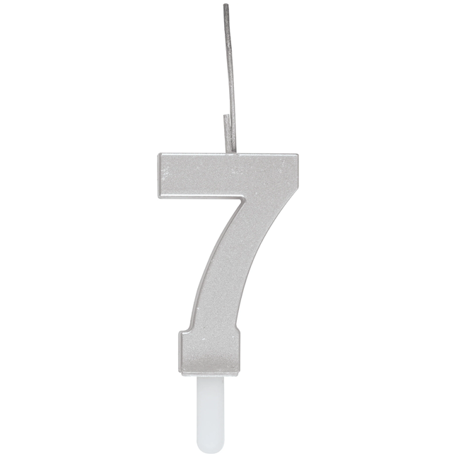 Silver Number 7 Sparkler-Topped Birthday Candle