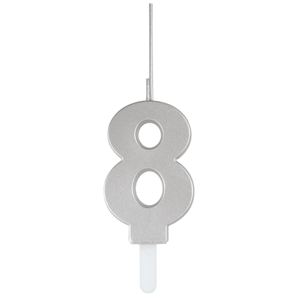 Silver Number 8 Sparkler-Topped Birthday Candle