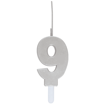 Silver Number 9 Sparkler-Topped Birthday Candle