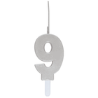Silver Number 9 Sparkler-Topped Birthday Candle