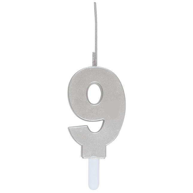 Silver Number 9 Sparkler-Topped Birthday Candle