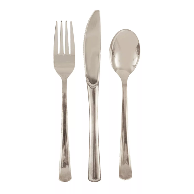 Silver Assorted Plastic Cutlery, 18ct