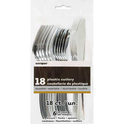 Silver Assorted Plastic Cutlery, 18ct