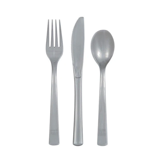 Silver Solid Assorted Plastic Cutlery, 18ct