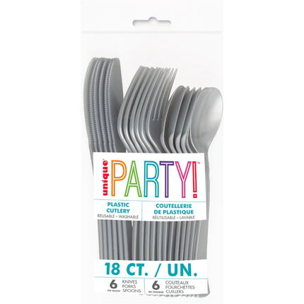 Silver Solid Assorted Plastic Cutlery, 18ct