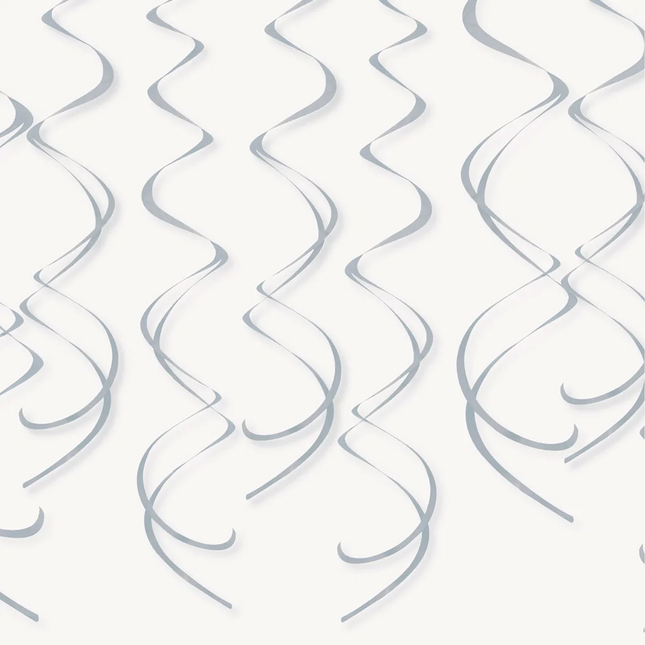 Silver Solid Hanging Swirl Decorations, 8ct