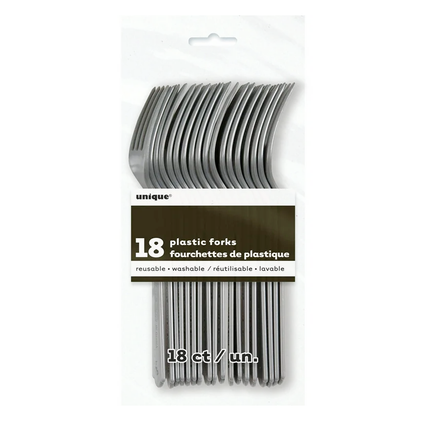 Silver Solid Plastic Forks, 18ct