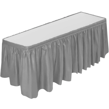 Silver Solid Plastic Table Skirt, 29" x 14 ft