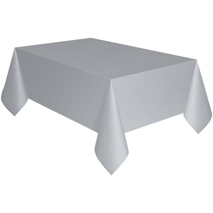 Silver Solid Rectangular Plastic Table Cover, 54" x 108"