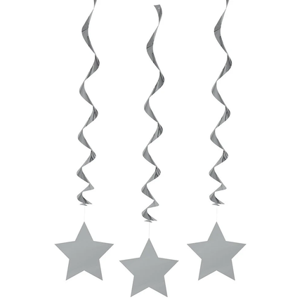 Silver Solid Hanging Swirl Decorations, 26", 3ct