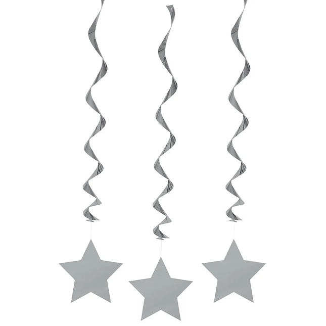 Silver Solid Hanging Swirl Decorations, 26", 3ct