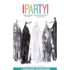 Silver, Black and White Tissue Tassel Garland, 9 ft