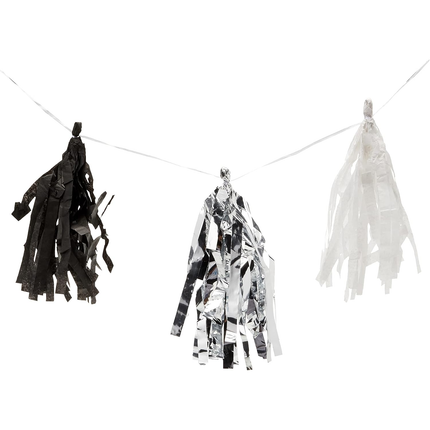 Silver, Black and White Tissue Tassel Garland, 9 ft