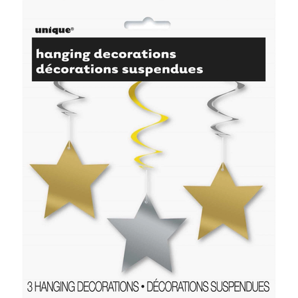 Silver & Gold Star Hanging Swirl Decorations, 26", 3ct