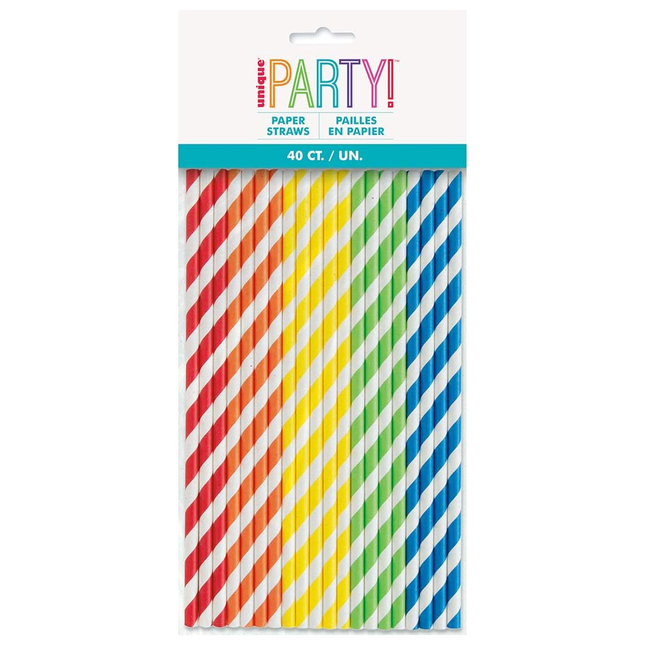 Assorted Striped Paper Straws - 40 Ct
