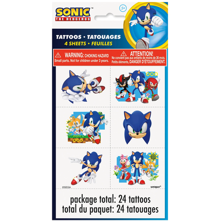 Sonic the Hedgehog Tattoo Sheets, 4 Sheets, 24 Tattoos